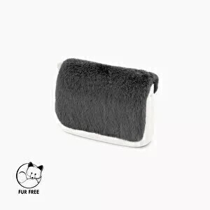 O bag pocket flap faux lapin rex fur dark grey