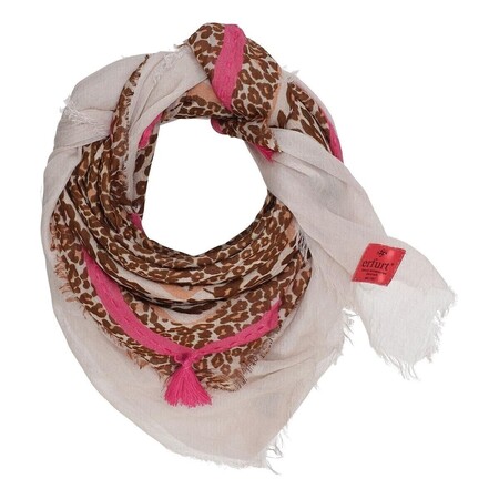 Erfurt sjaal | dierenprint met kwastjes | beige/bruin/roze