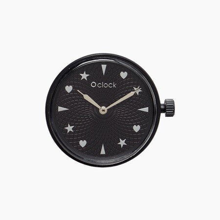 O clock dial starts and hearts black