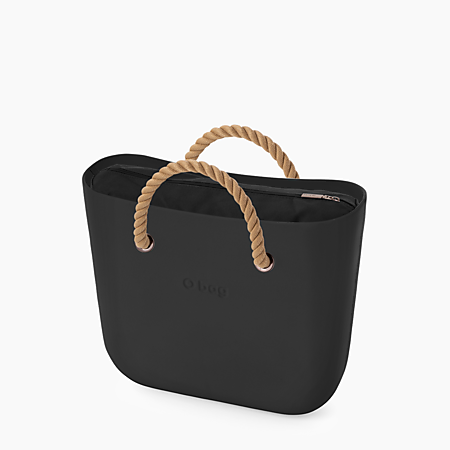 O bag mini zwart & naturel | korte touw handvatten