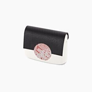 O bag pocket flap circle elephant & python print | black & sangria