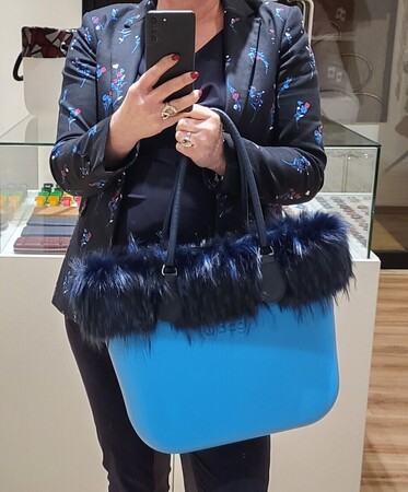 O bag classic aqua & blue furry
