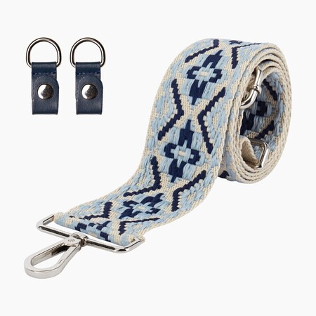 O bag shoulder strap 80/120 with clips | jacquard geomatric | azure