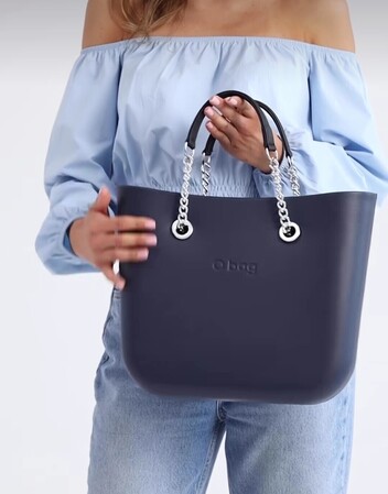 O bag mini navy blue & chain