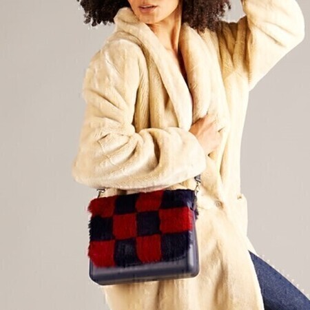 O bag glam | furry | navy blue & bordeaux | 60% korting
