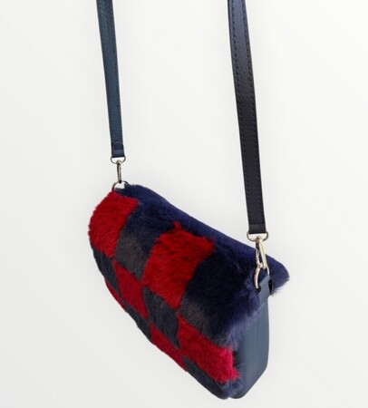 O bag glam | furry | navy blue & bordeaux