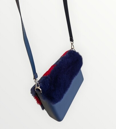 O bag glam | furry | navy blue & bordeaux