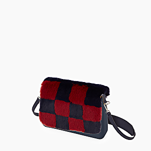 O bag glam | furry | navy blue & bordeaux