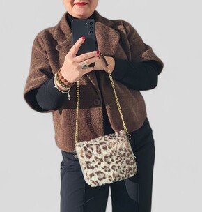 O bag pocket grey & leopard furry | Black Friday Deal