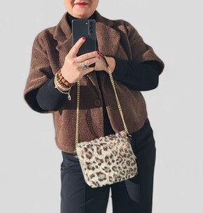 O bag pocket grey & leopard furry