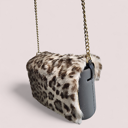 O bag pocket grey & leopard furry