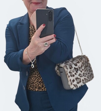 O bag pocket grey & leopard furry