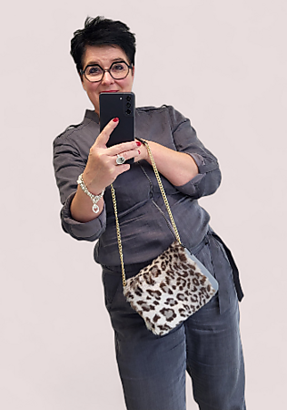 O bag pocket grey & leopard furry