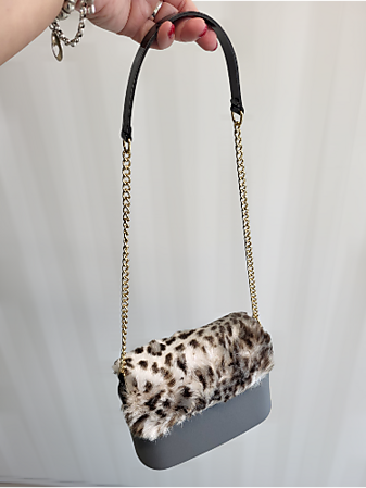 O bag pocket grey & leopard furry