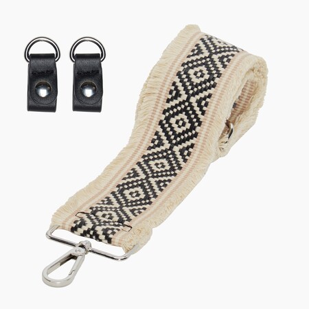 O bag shoulder strap 80/120 with clips | jacquard with frings | black