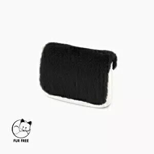 O bag pocket flap faux lapin rex fur | black