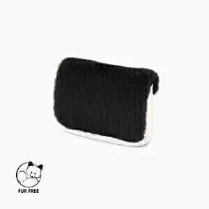 O bag pocket flap | faux lapin rex fur | black