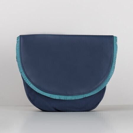 J-Hoop flap with press stud blue fringed