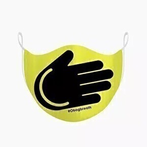 O breath face mask | yellow print smile hand