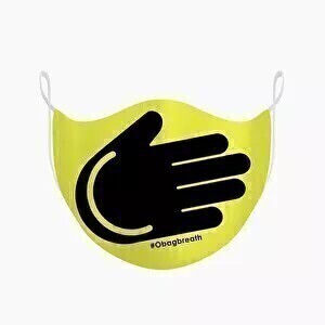 O breath face mask | yellow print smile hand
