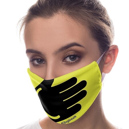 O breath face mask | yellow print smile hand | Uitverkoop